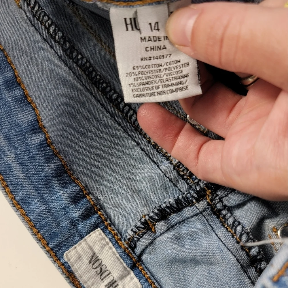 Hudson Girls Blue Distressed Jeans Size 14 stretch flap pockets cropped ankle ^^